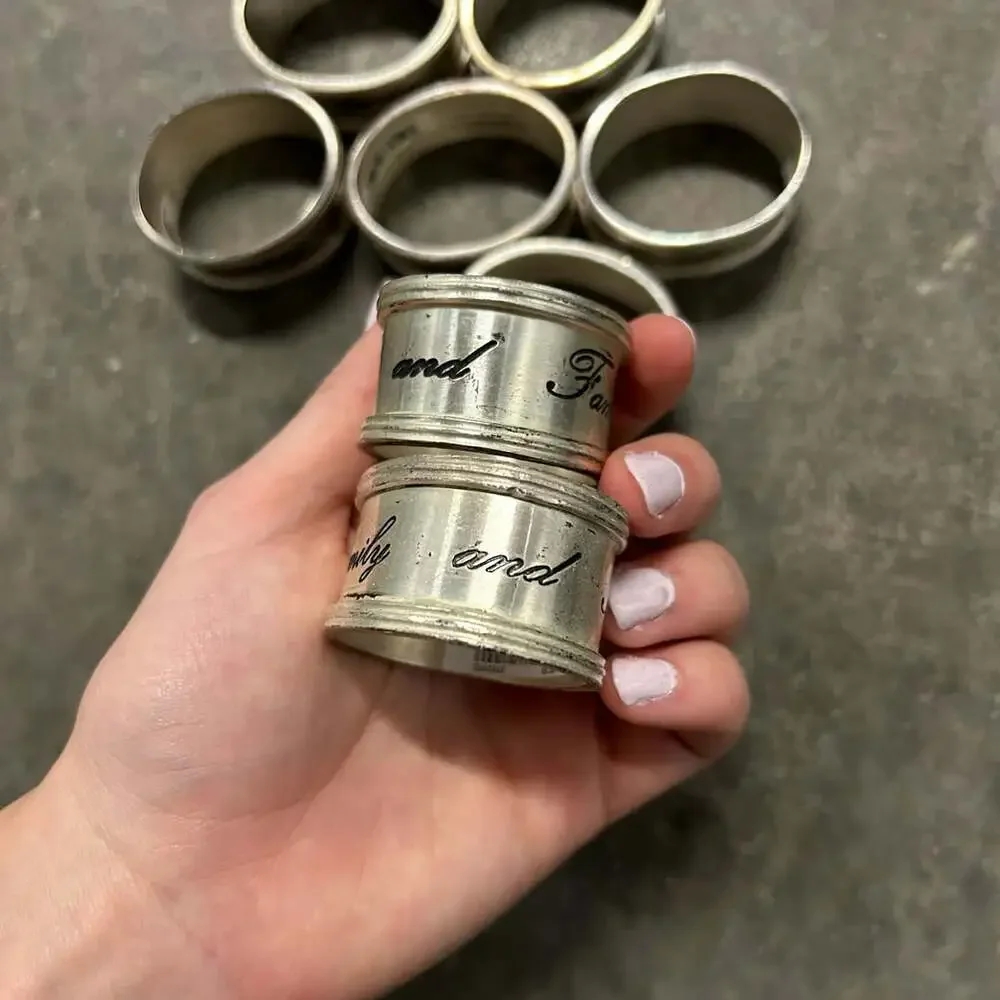 Pottery Barn Friends And Family Napkin Rings Antiqued Silver Set Of 7